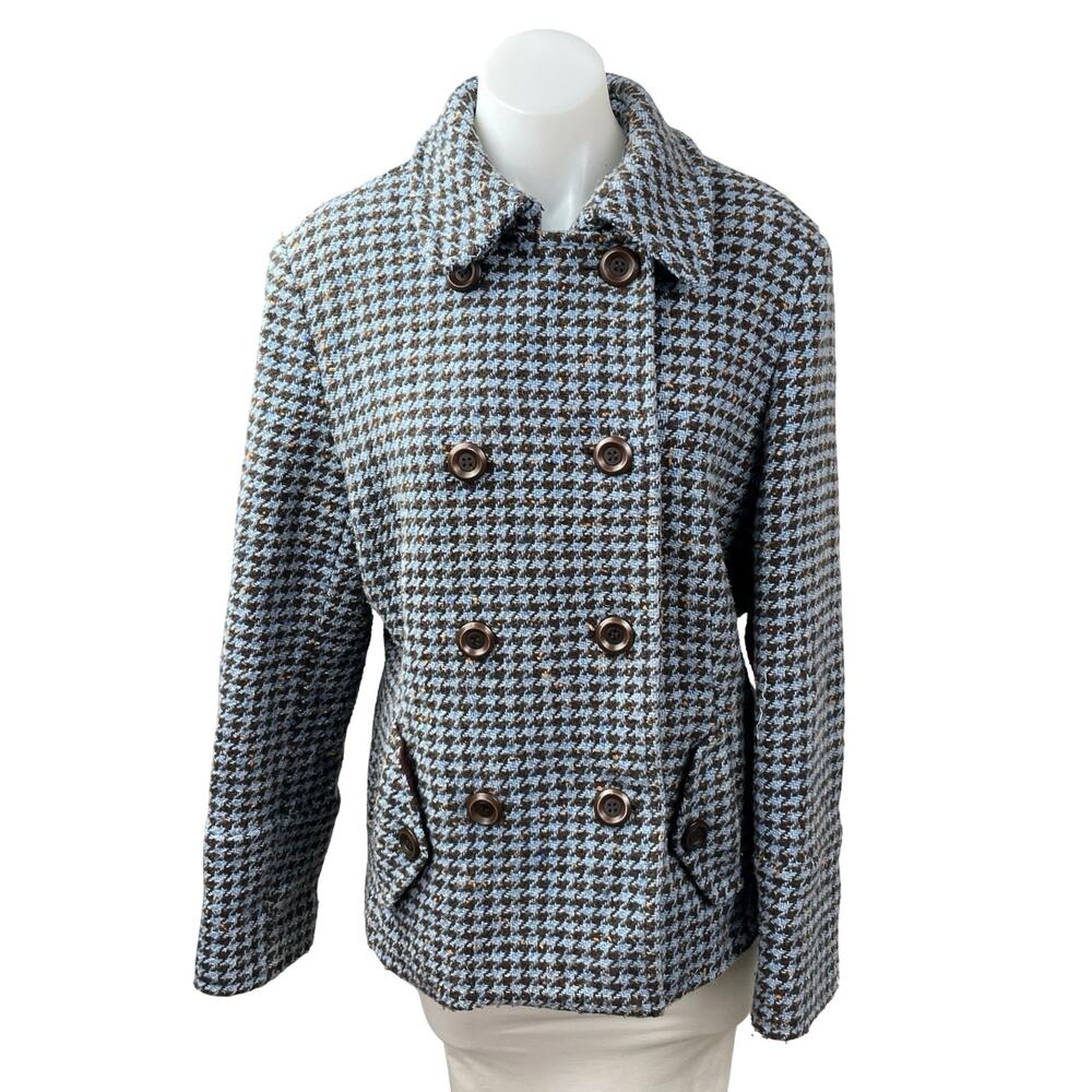 Jonathan Michael Women's Wool Houndstooth Double Breasted Pea Coat Jacket Sz M